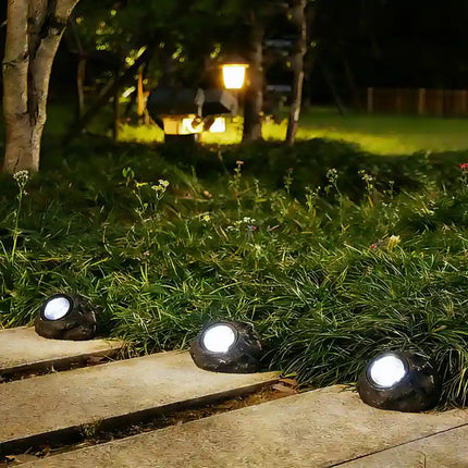Solar Powered Garden Spotlight with Natural Stone Design | Wireless Illumination for Outdoor Ambiance