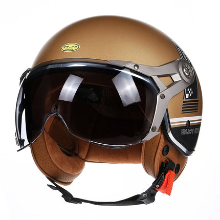DOT Motorcycle Helmet with Bubble Visor, Vintage Cafe Racer Helmet, ECE Certified Biker Helmet with Leather Lining