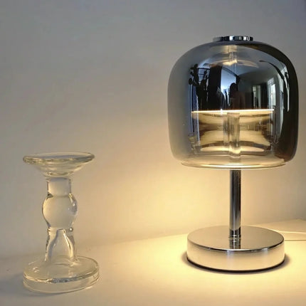 Modern Table Lamp with Dimmable Lighting and USB Power | Premium Iron and Glass Design for Ambient Atmosphere