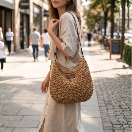 Straw Shoulder Bag, Boho Woven Crossbody Bag with Adjustable Strap – image 5