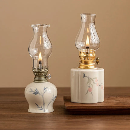 Ceramic Oil Lantern with Adjustable Flame Control | Handcrafted Décor for Cozy Ambiance