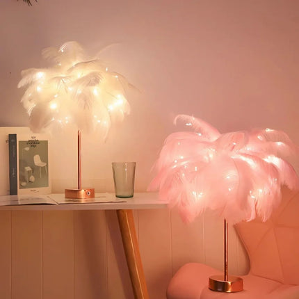Feather Palm Tree Lamp with Remote Control | Elegant USB and Battery-Powered Lighting for Relaxing Ambiance