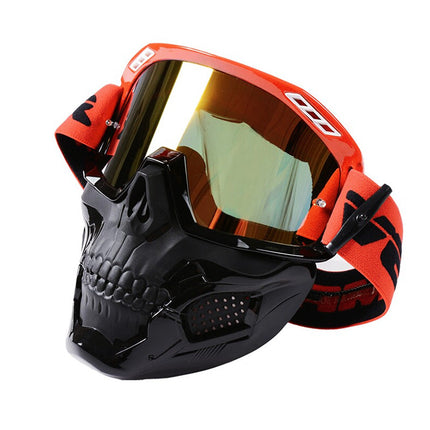 Motorcycle Goggles with Removable Skull Mask, Motorcycle Riding Goggles for Helmet