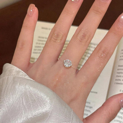 Moissanite Ring with Invisible Band, Dainty Statement Ring