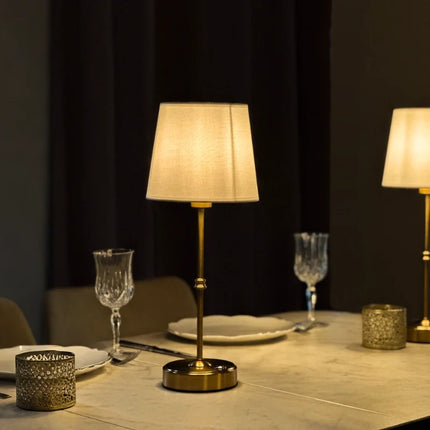 Dimmable Table Lamp with Rechargeable Design & Warm Light | Elegant Metal and Fabric for Cozy Ambiance