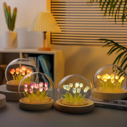Tulip Light Under Glass Dome with 10 Warm White LEDs | Elegant Home Decor for Ambiance and Meaningful Gifting