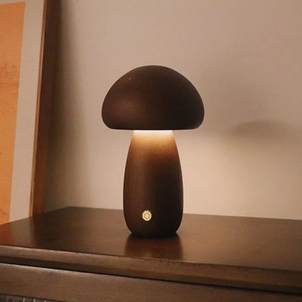 Wooden Table Lamp with Dimmable Cordless Design | Elegant Mushroom Shape for Warm Ambiance