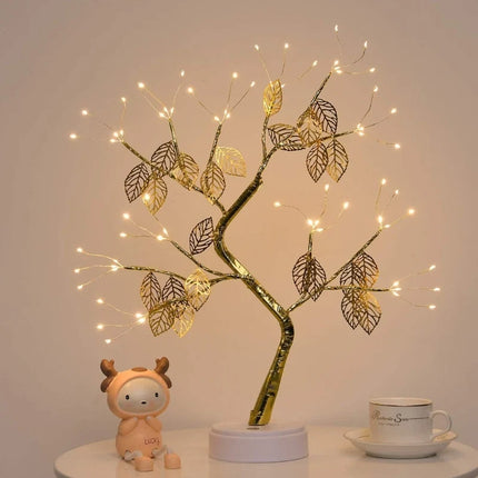 Golden Leaf Tree Decorative Light with Adjustable Bendable Branches | Warm White LED Illumination for Cozy Atmosphere