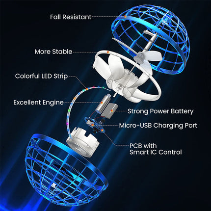 Flying Ball Toy, Hover Ball Rechargeable Flying Orb with USB Cable, Magic Hovering Ball That Returns to Your Hand