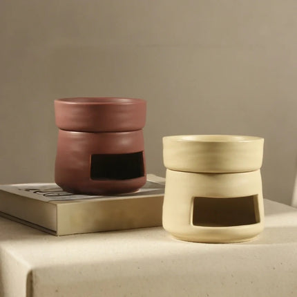 Ceramic Aromatherapy Diffuser with Dual-Chamber Design | Natural Elegance for Calming Scents and Soft Candle Glow