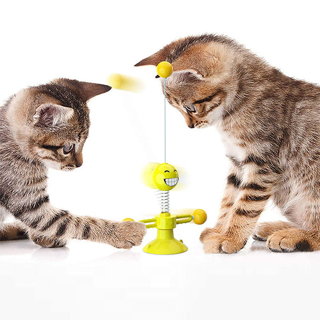Interactive Cat Toys, Spring Cat Toy with Suction Cup and Rotating Balls, Kitten Toys with Feather for Indoor Cats