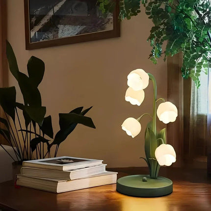 Floral Iron Table Lamp with High-Transparency Shade | Elegant LED Lighting Inspired by Lily of the Valley
