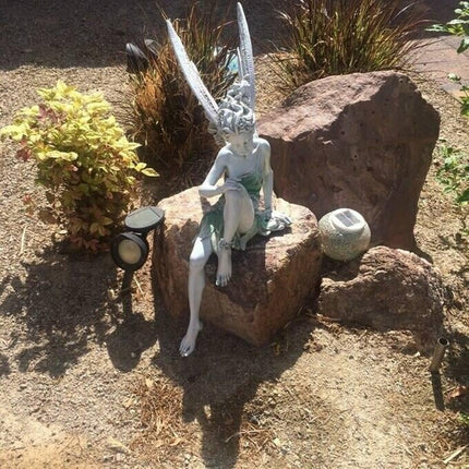 Sitting Fairy Garden Statue, Resin Garden Decor for Yard and Patio
