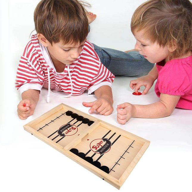 Tabletop Hockey Game with Sling Puck for 2 Players, Wooden Party Games for Kids and Adults, Strategy Game for Family