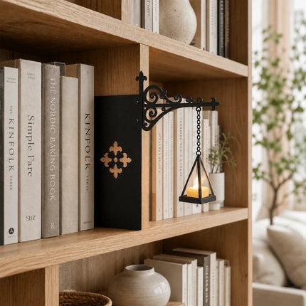 Bookshelf Light with Charming Pendant Design | Cordless Wrought Iron Accent for Cozy Reading Nooks