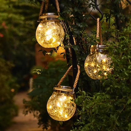 Solar-Powered Lantern with Dusk Sensor & Jute Rope Handle | Weather-Resistant Outdoor Lighting for Cozy Evenings