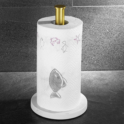 Paper Towel Holder Countertop, Marble Paper Towel Holder with Gold Finish Stainless Steel Stand, Modern Kitchen Decor