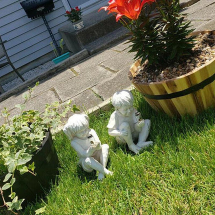 Garden Statues with Solar Firefly Light, Resin Garden Figurine of Boy or Girl – image 4