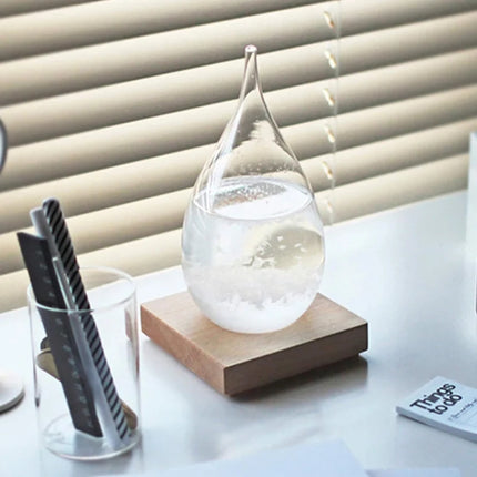 Weather Glow Display with Color-Changing Crystals | Captivating Temperature Indicator in Glass and Wood