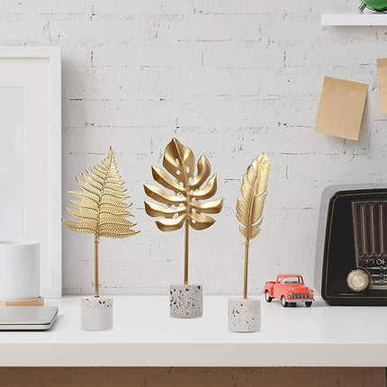 Golden Leaves Ornaments, Metal Leaf Sculpture with Terrazzo Base – image 5