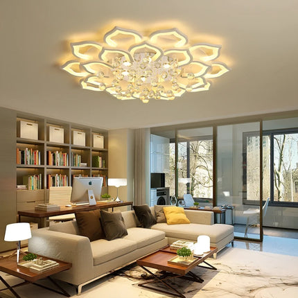 Lotus Crystal Chandelier with Remote Control & Dimmable Lighting | Elegant Crystal Fixture for Home Ambiance
