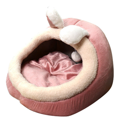 Dog Cat Bed in Pink Rabbit Design with Cozy Cloth Material | All-Season Comfort for Cats and Dogs