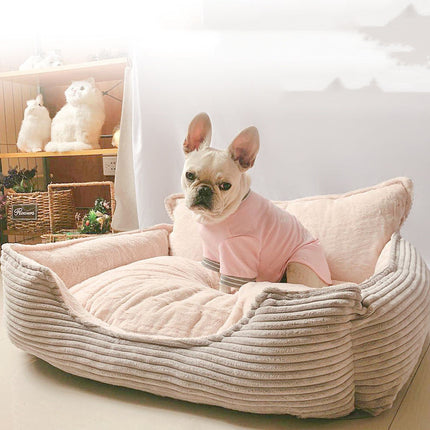 Removable Washable Plush Dog Bed with Backrest | Cozy Pet Nest in Pink, Gray, or Beige for Ultimate Comfort