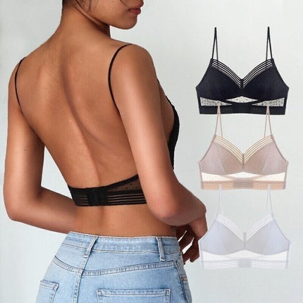 Wireless Bras for Women, Lace Bralette, Wire Free Comfort Bra, Unlined Low Back Bra with Wide Band and Side Wings