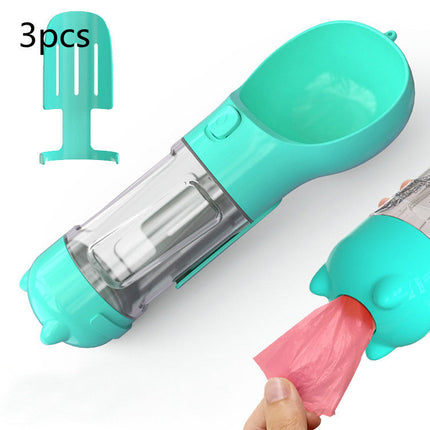 Portable 3-in-1 Dog Water Bottle with Food Compartment & Waste Bags | Hydration and Feeding Solution for Outdoor Adventures