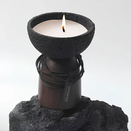 Cement and Wood Candle Holder with Textured Elegance | Versatile Decor for Wax Candles and Greenery