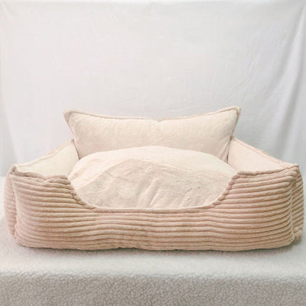 Removable Washable Plush Dog Bed with Backrest | Cozy Pet Nest in Pink, Gray, or Beige for Ultimate Comfort