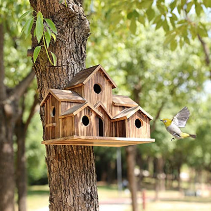 Bird House for Outside, Wooden Birdhouse with 6 Entrances