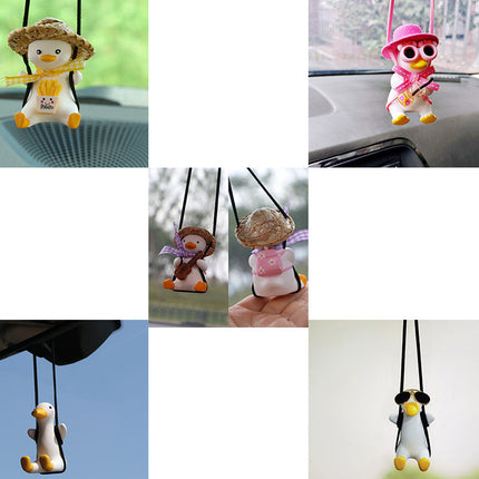 Cute Duck Hanging Ornament for Car Rearview Mirror | High-Quality Resin Pendant for Stress Relief and Decoration