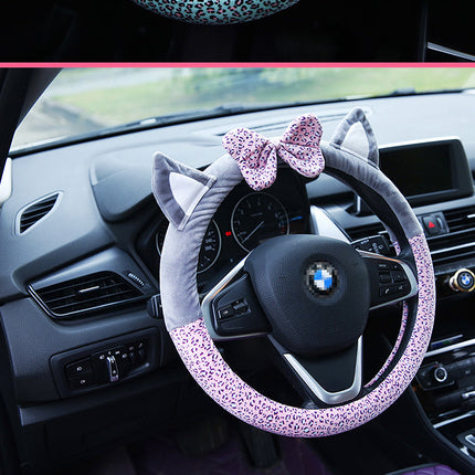 Cute Cat Ear Plush Steering Wheel Cover with Soft Cashmere Wool | Cozy Grip for Safe Winter Driving
