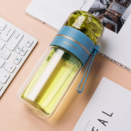Leakproof Glass Water Bottle with Tea Infuser & Double Wall Design | Stylish Hydration for Hot and Cold Beverages