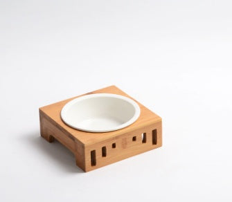 Bamboo Wood Cat Dining Table with Arch Design & High-Quality Bowl | Elegant Feeding Solution for Modern Homes