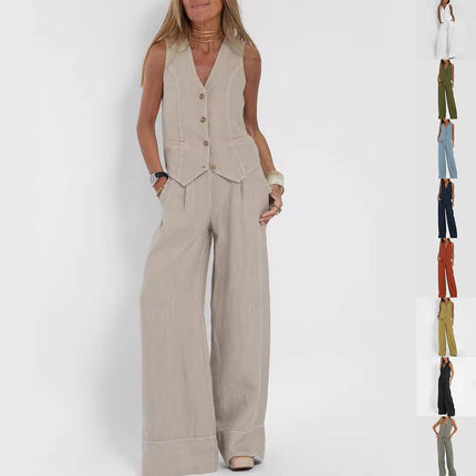 Stylish Summer Vest Suit with Sleeveless Design | Lightweight Cotton-Linen Outfit for Comfortable Warm Weather