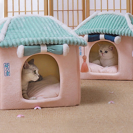Enclosed Cat House Villa with Removable Washable Bed | Cozy and Durable Cat Condo for All-Season Comfort