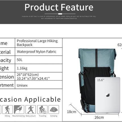 Adventure Gear | 50L Hiking Backpack with Internal Frame & Lightweight Design | Durable Travel Bag for Mountain Climbing and Camping