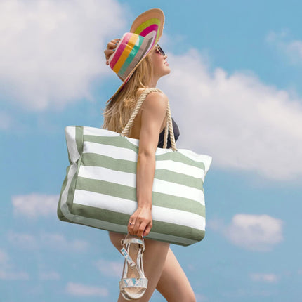 Coastal Collection | Large Waterproof Beach Tote Bag with Zipper Closure | Sandproof Design for Effortless Summer Adventures