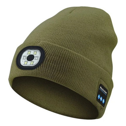 Knit Beanie with Headphones and Mic, Warm Winter Hat with Light for Outdoor Night Use – image 4