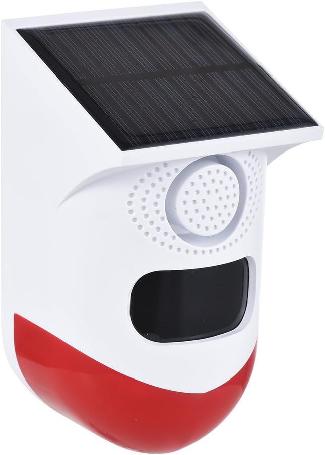 Motion Sensor Alarm Outdoor, Solar Motion Detector Alarm with 120dB Siren and Strobe, Burglar Alarm with Remote Control