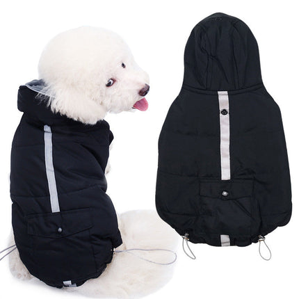 Dog Winter Coat with Insulating Cotton & Reflective Strips | Stylish Black Coat for Warmth and Safety
