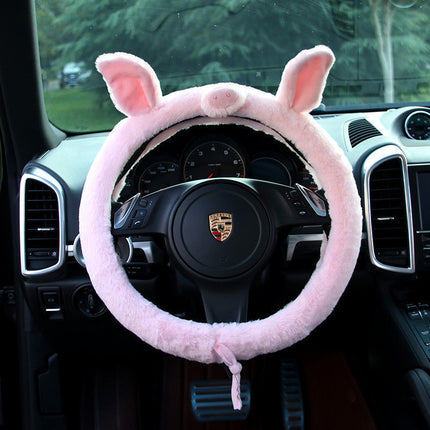 Cute Cat Ear Plush Steering Wheel Cover with Soft Cashmere Wool | Cozy Grip for Safe Winter Driving