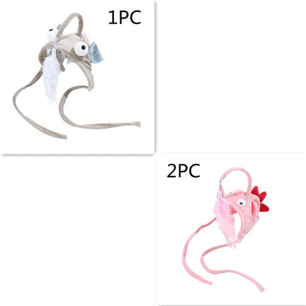 Head-Wearing Cat Toy with Feather Teaser | Adjustable Interactive Hat for Hands-Free Play