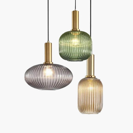 Ceiling Light Fixture, Vintage Glass Hanging Light with Striped Shade for Dining Table – image 25