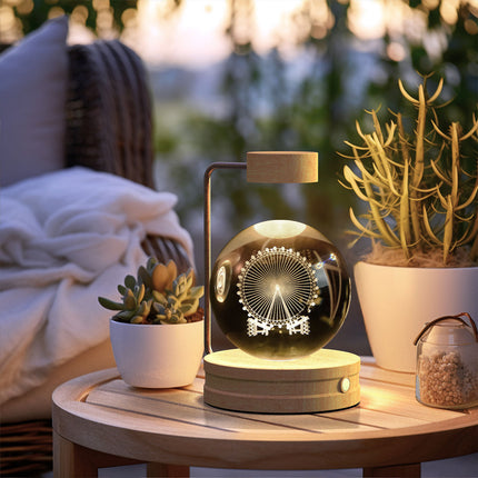 Crystal Glass LED Night Light with 3D Pattern | USB Rechargeable Home Decor for Warm Ambiance