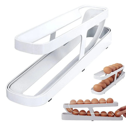 Automatic Rolling Egg Rack Holder with Gravity-Fed Design | Space-Saving Organizer for Easy Access in Kitchen