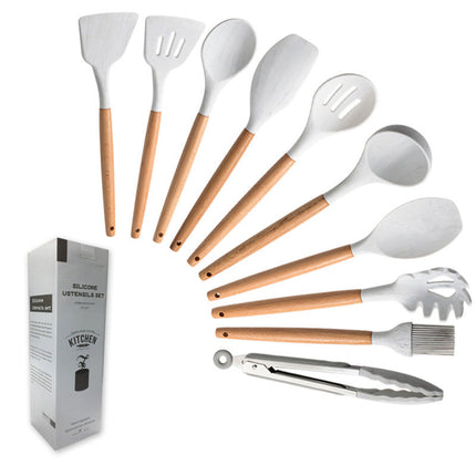 Silicone Kitchen Utensil Set with Wooden Handles | FDA-Approved Heat Resistant Tools for Safe Cooking and Baking