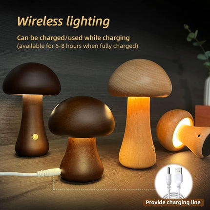 Wooden Mushroom LED Night Light with Touch Switch | Creative Cozy Decor for Warm Ambiance